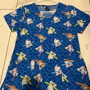 Blue Koala Print Scrub Top